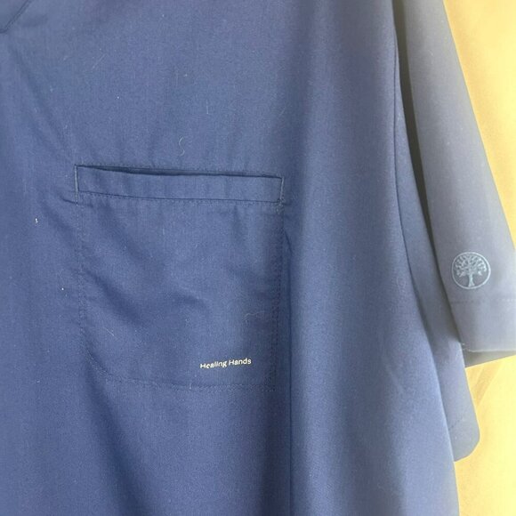 HH Works Healing Hands Scrub Shirt Men 2X Navy Blue Style 2331 Jake Short Sleeve - Picture 4 of 9